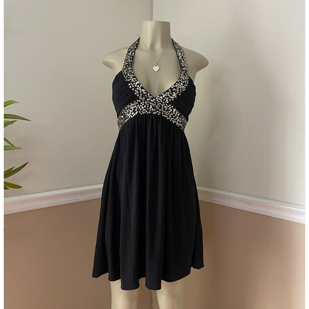 Morgan & Co. Women’s Y2K Vintage Sequin V-Neck Halter Dress